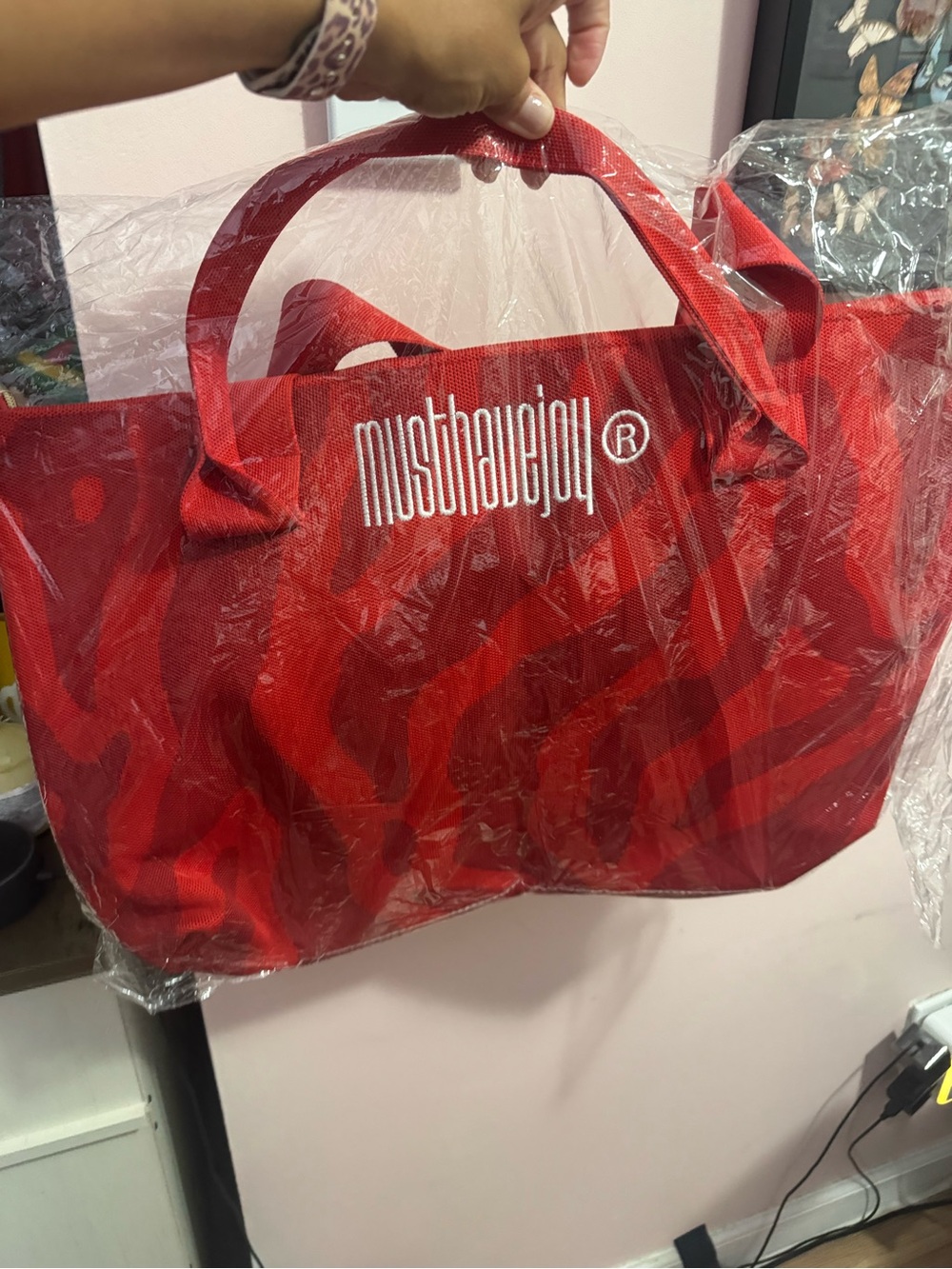 Red Patterned Tote Bag by - Picture 2 of 2